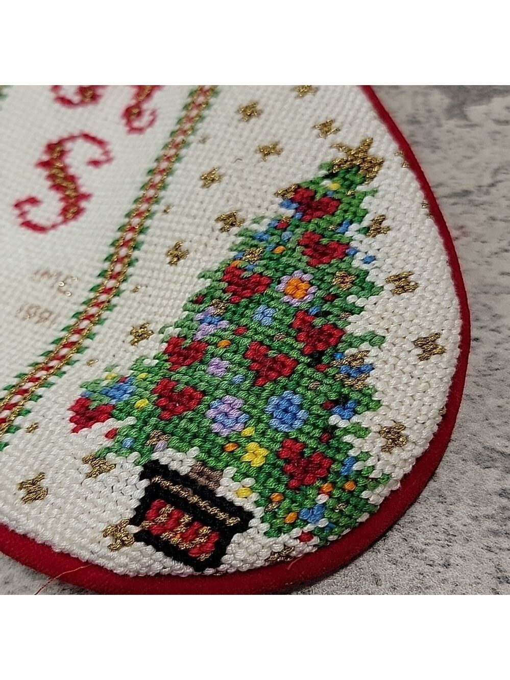 Vintage Handmade Needlepoint Christmas stocking signed - Picture 8 of 9